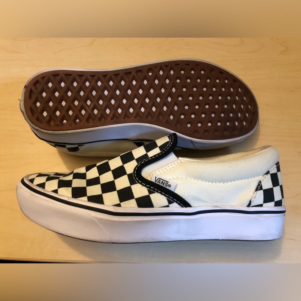 Vans Black and Cream Checkerboard Slip-Ons